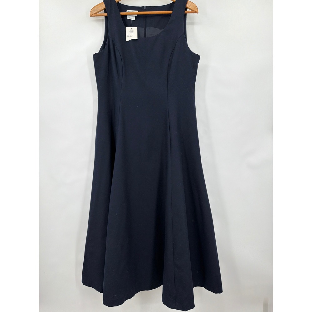 Vtg Laura Ashley Navy Blue Pure New Wool Sleeveless Maxi Dress Made in‎ UK Sz 12